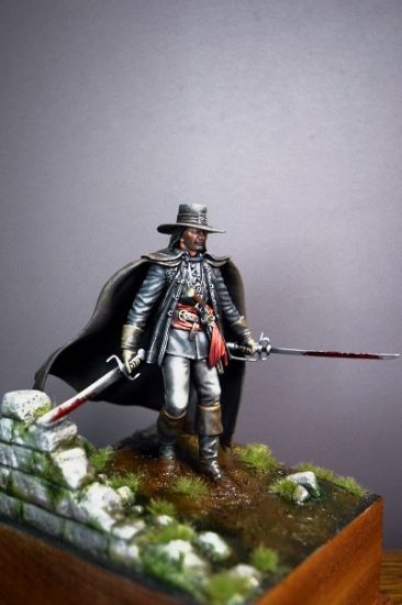 Front Right Puritan Avenger, Solomon Kane, circa 16th Century 90mm fine scale figure model kit produced by Black Eagle Miniatures
