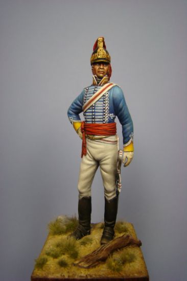 Front Lieutenant Colonel Patrick Maxwell 19th Light Dragoons, Battle of Assay - 1803 a 75mm figure fine scale model kit produced by Hawk Miniatures